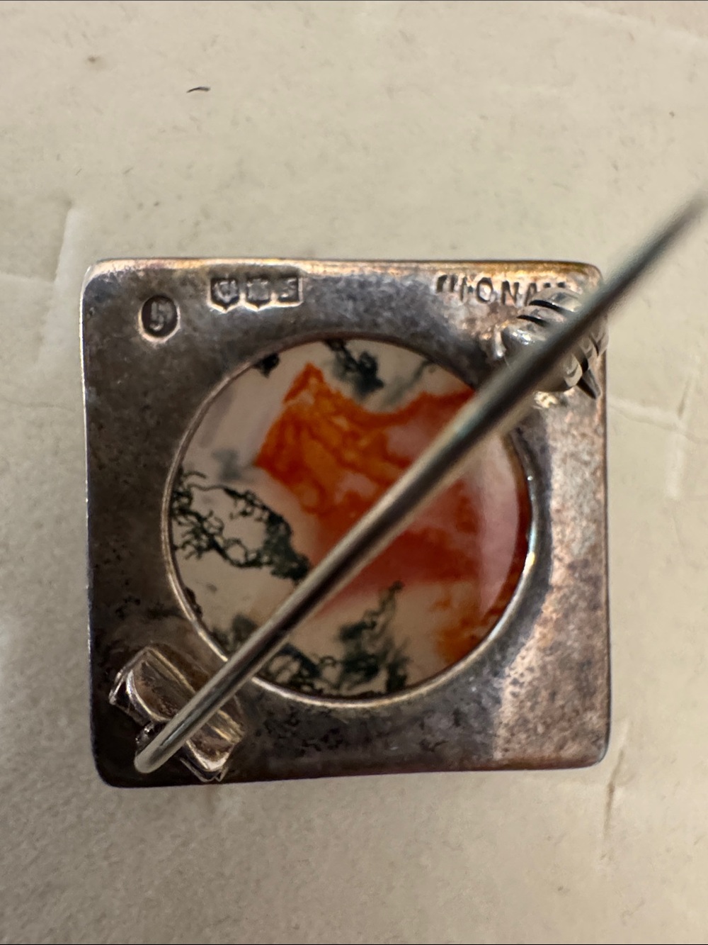 John Hart Iona Sterling Silver Scottish Moss Agate Brooch 1961 hallmarked - Picture 5 of 8